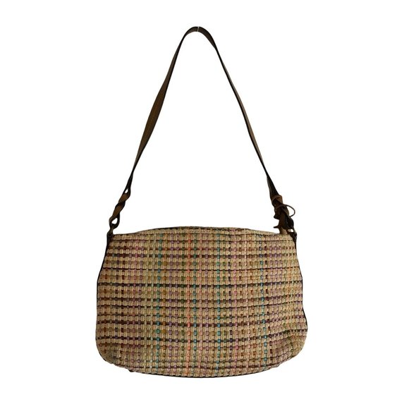 FOSSIL Basket Weave Straw Jute Leather Satchel Purse - Picture 2 of 7